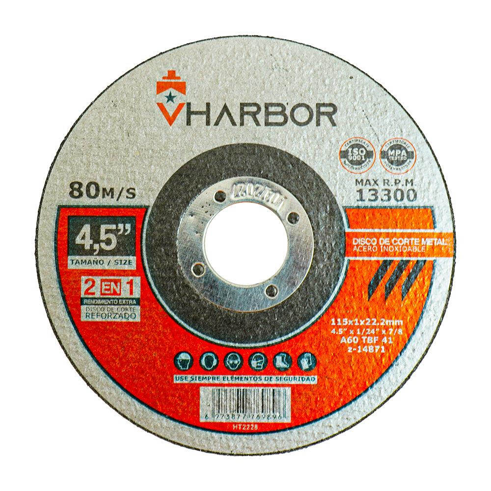 DISCO 4 1/2" CORTE METAL ACERO INOX VHARBOR(115X1X22.2MM) (HT2228)