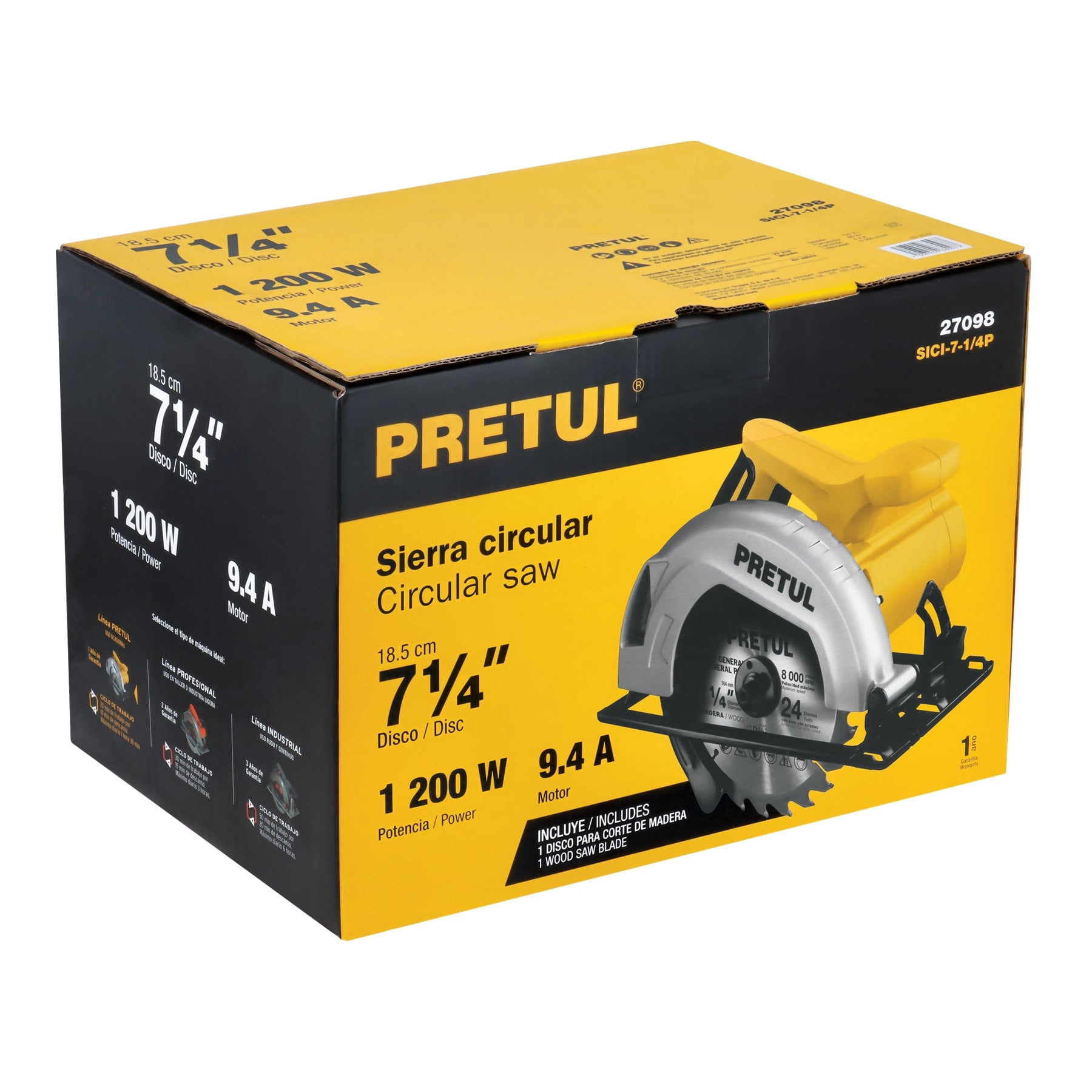 Sierra circular 7-1/4", 1200W, PRETUL